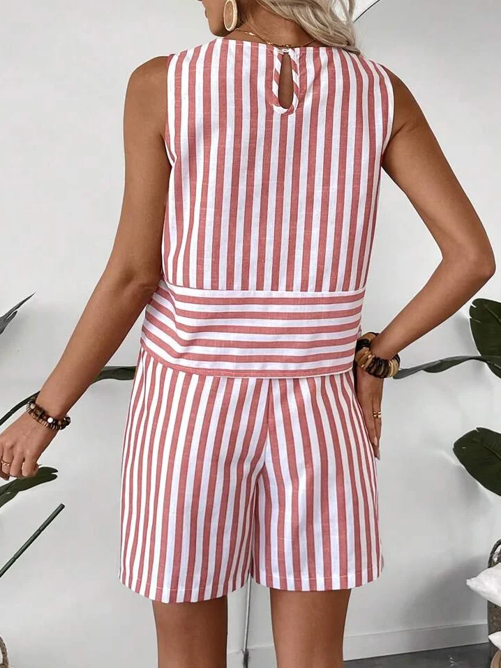 Crew Neck Striped Casual Loose Two-Piece Set