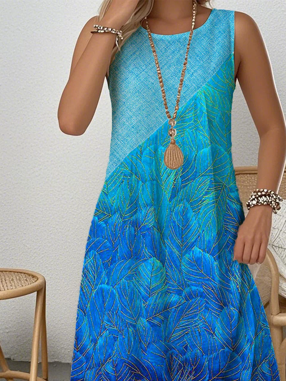 Loose Casual Crew Neck Gradient Pattern Dress