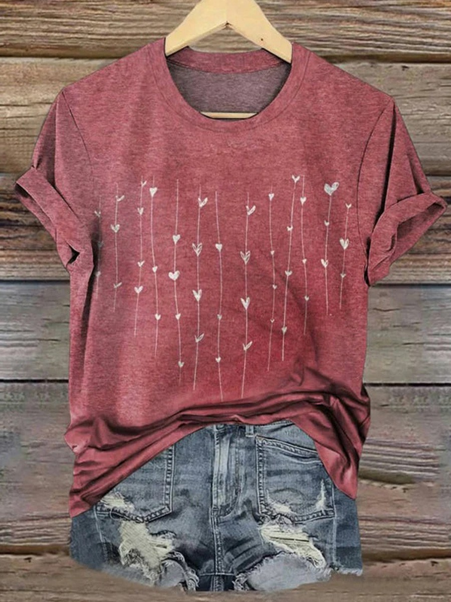 Vintage Crew Neck Geometric Cotton T-Shirt