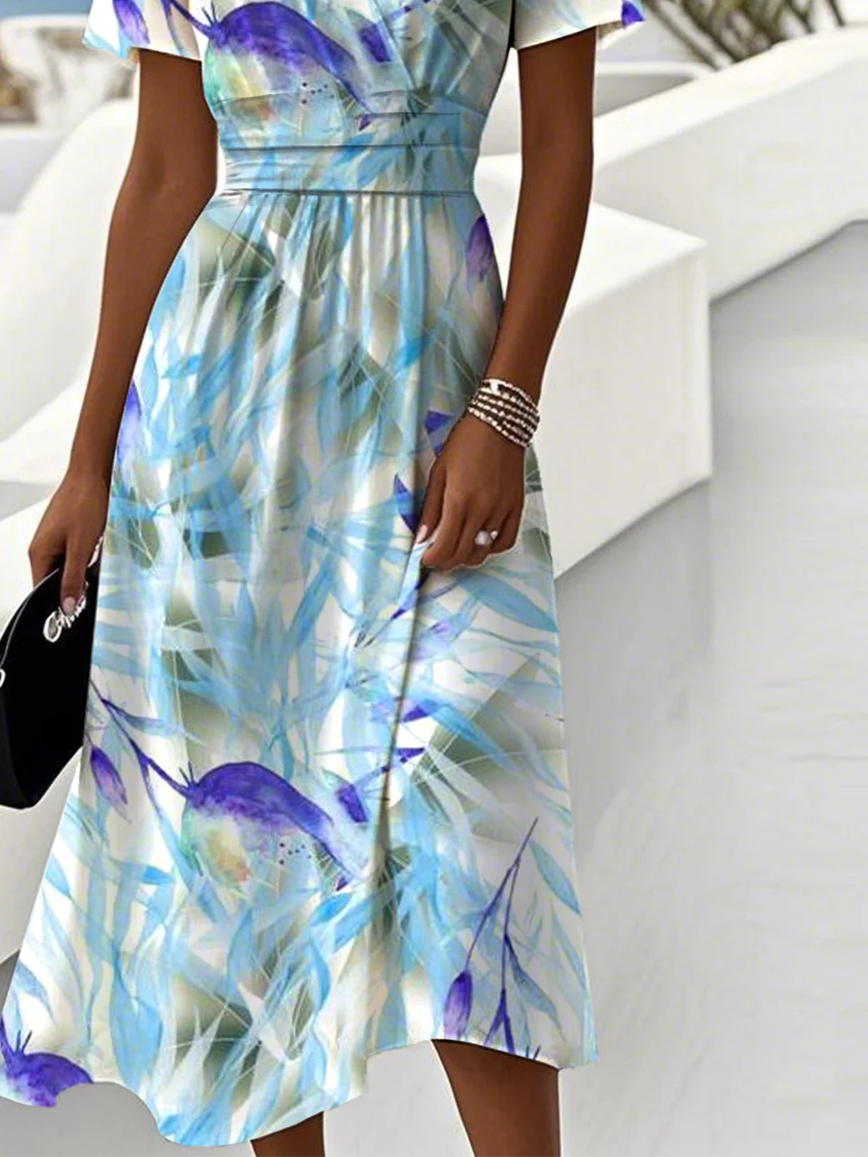V Neck Casual Floral Dress