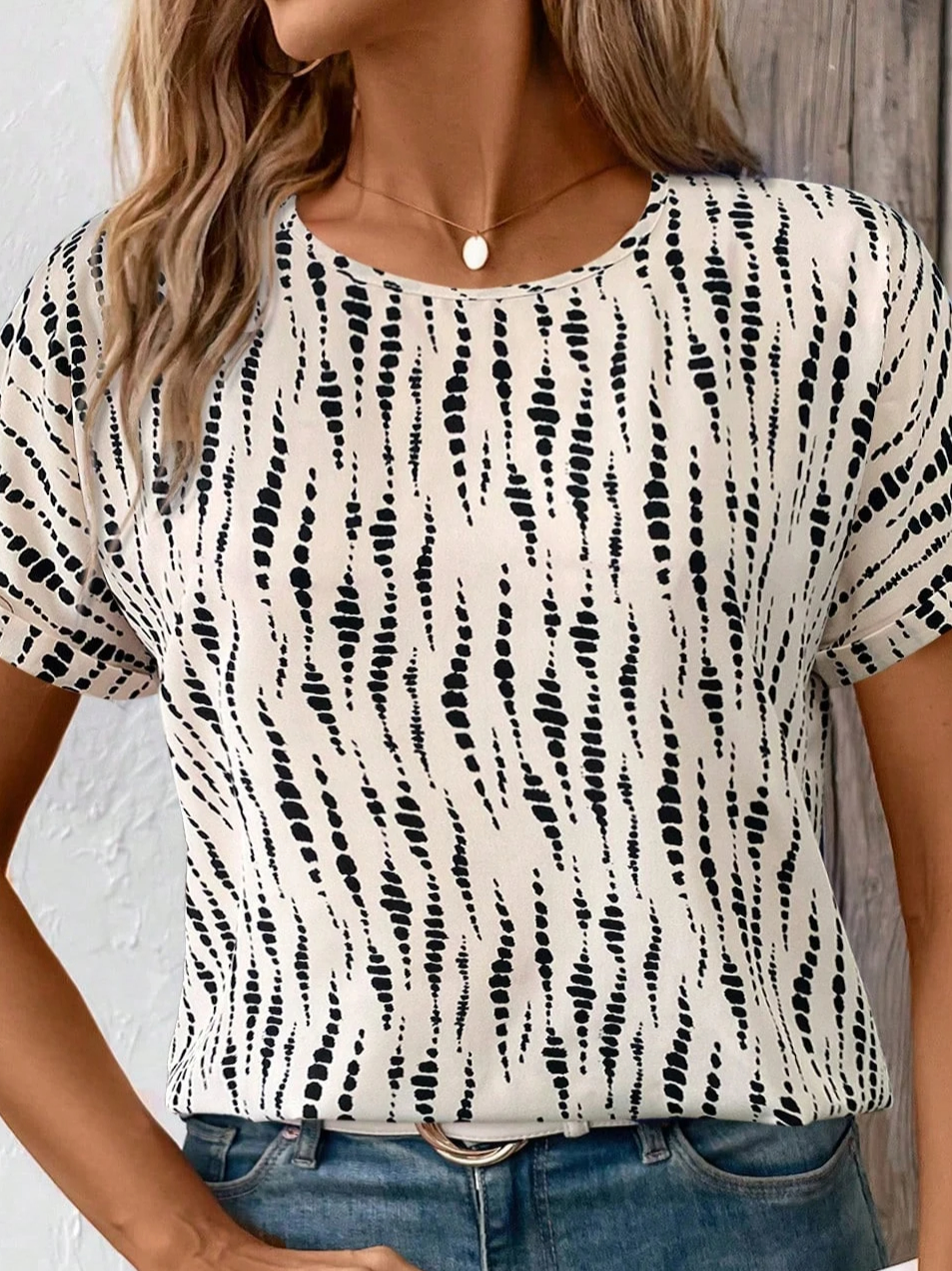 Women's Short Sleeve T-shirt Summer Apricot Abstract Stripes Printing Crew Neck Daily Going Out Casual Top