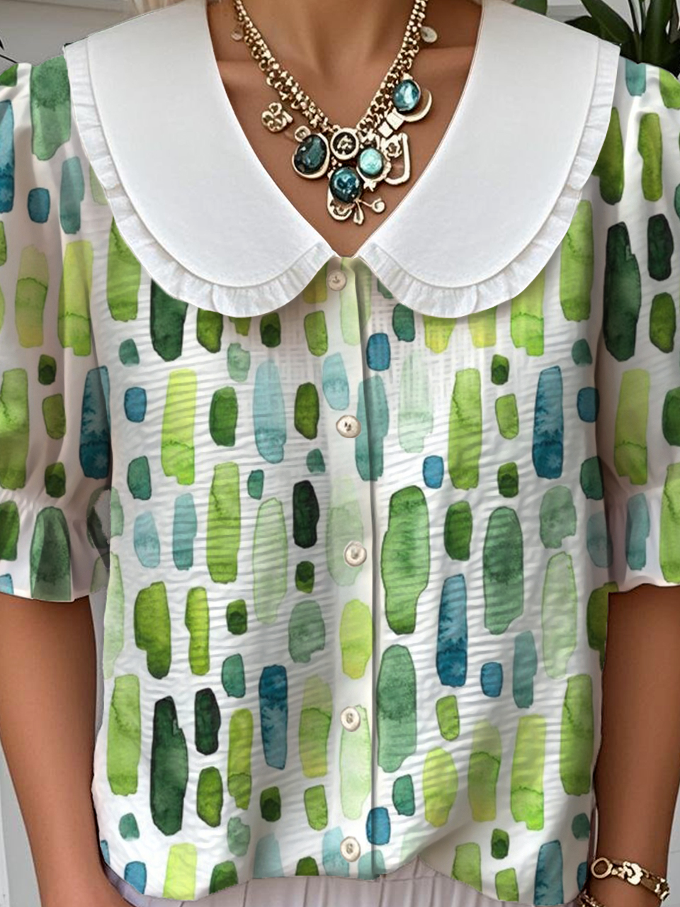 Shawl Collar Casual Loose Geometric Shirt