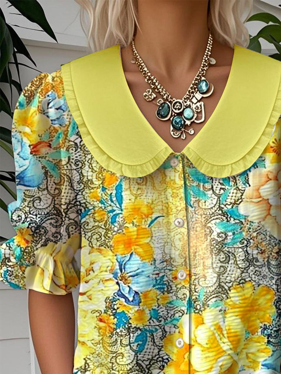 Shawl Collar Casual Loose Gradient Pattern Shirt