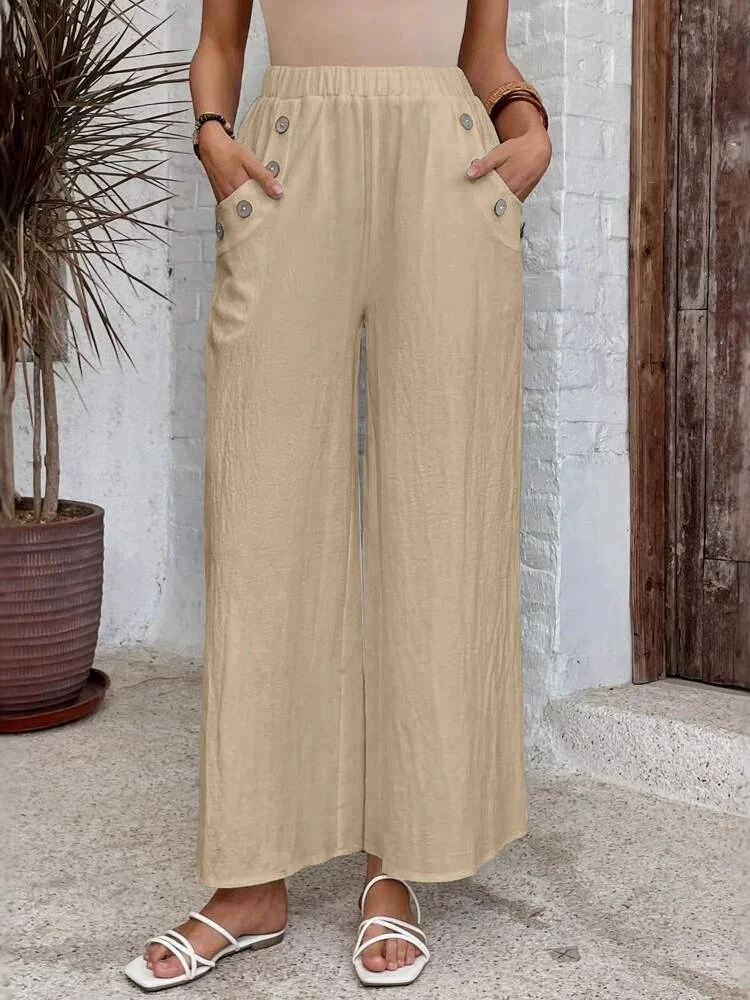 Women's  Elastic Waist H-Line Wide Leg Pants Daily Going Out Pants White Casual Split Joint Plain Spring/Fall Pants