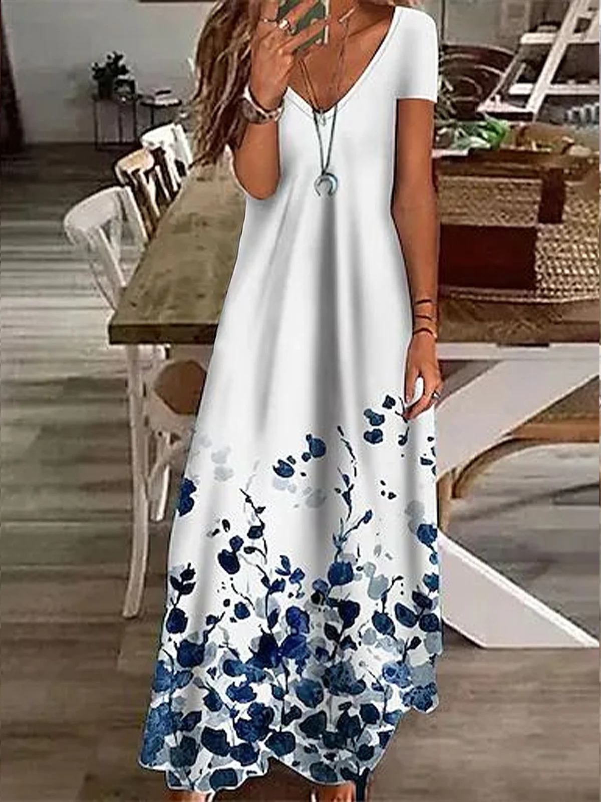 Women's Floral Print Casual V-Neck Short Sleeve Dress