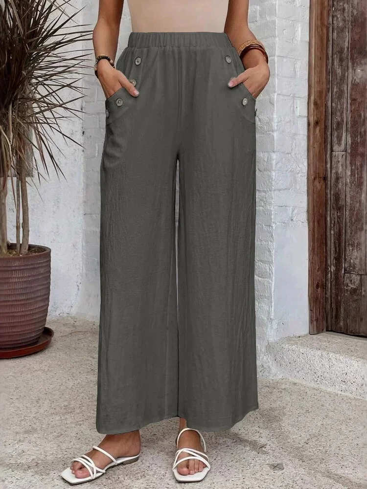 Women's  Elastic Waist H-Line Wide Leg Pants Daily Going Out Pants White Casual Split Joint Plain Spring/Fall Pants