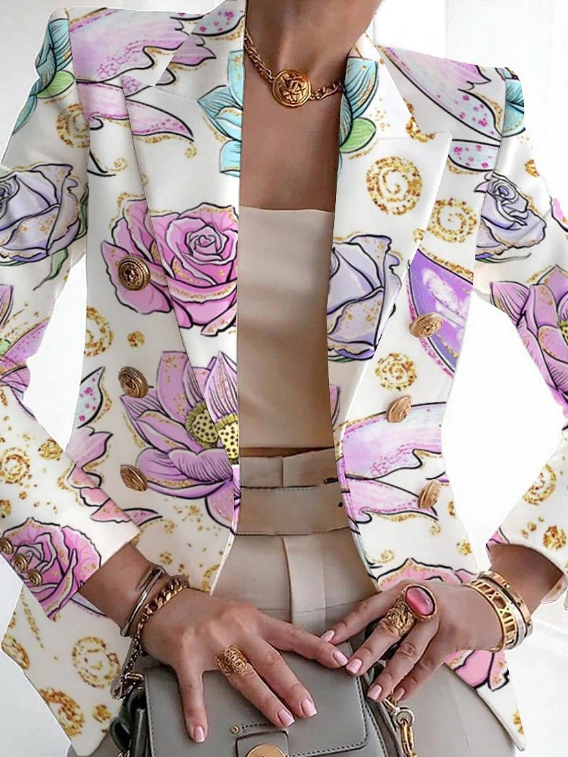 Plants Shawl Collar Casual Blazer