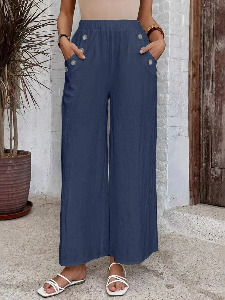 Women's  Elastic Waist H-Line Wide Leg Pants Daily Going Out Pants White Casual Split Joint Plain Spring/Fall Pants