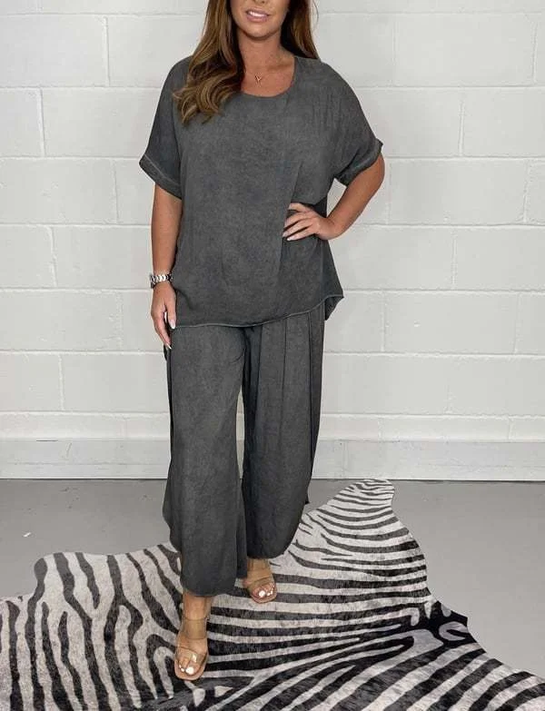 Women's Plain Daily Going Out Two-Piece Set Beige Casual Summer Top With Pants Matching Set