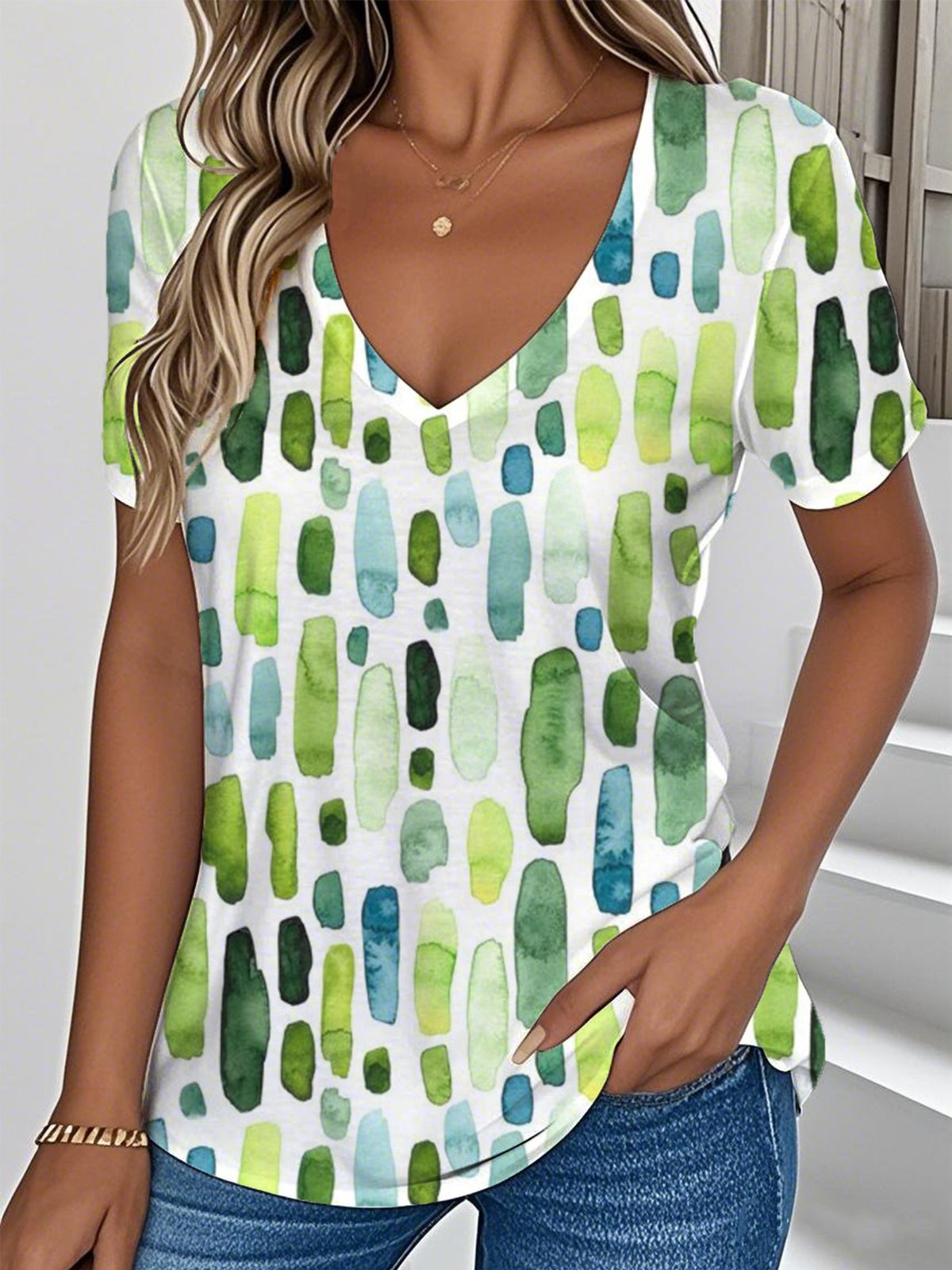 V Neck Simple Loose Jersey T-Shirt