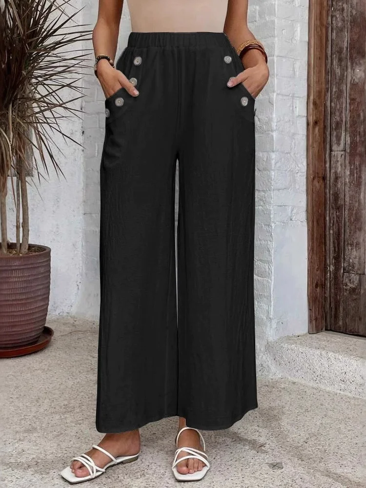 Women's  Elastic Waist H-Line Wide Leg Pants Daily Going Out Pants White Casual Split Joint Plain Spring/Fall Pants