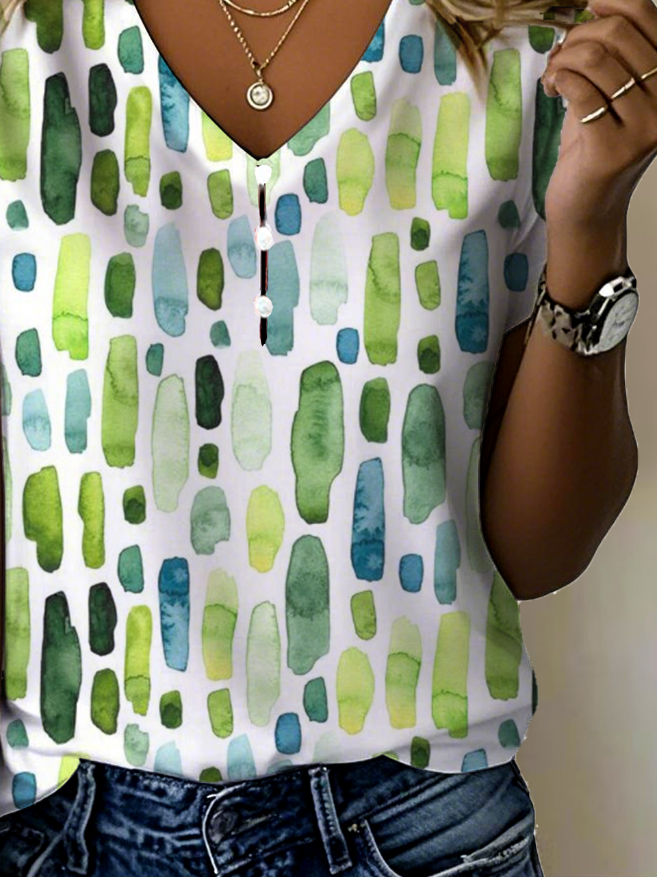 Women's Pearl Button Short Sleeve T-Shirt