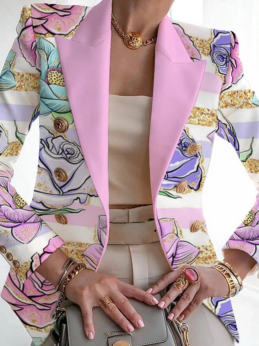 Plants Shawl Collar Casual Blazer
