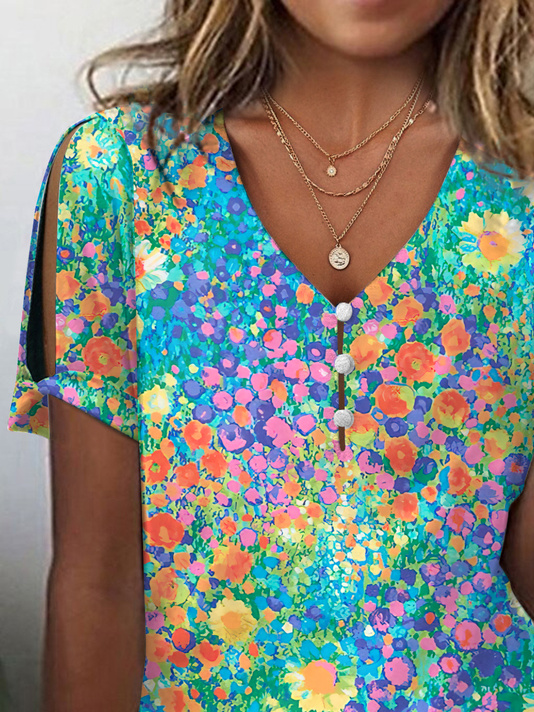 Women's Pearl Button Short Sleeve T-Shirt
