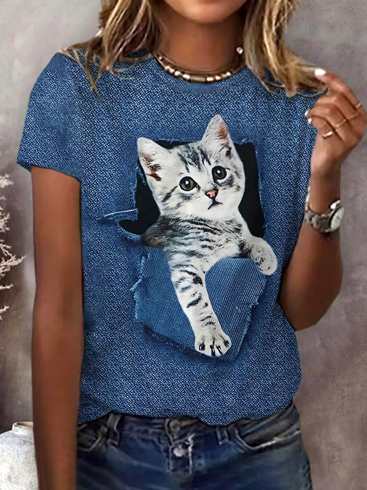Vintage Cotton Crew Neck Animal T-Shirt