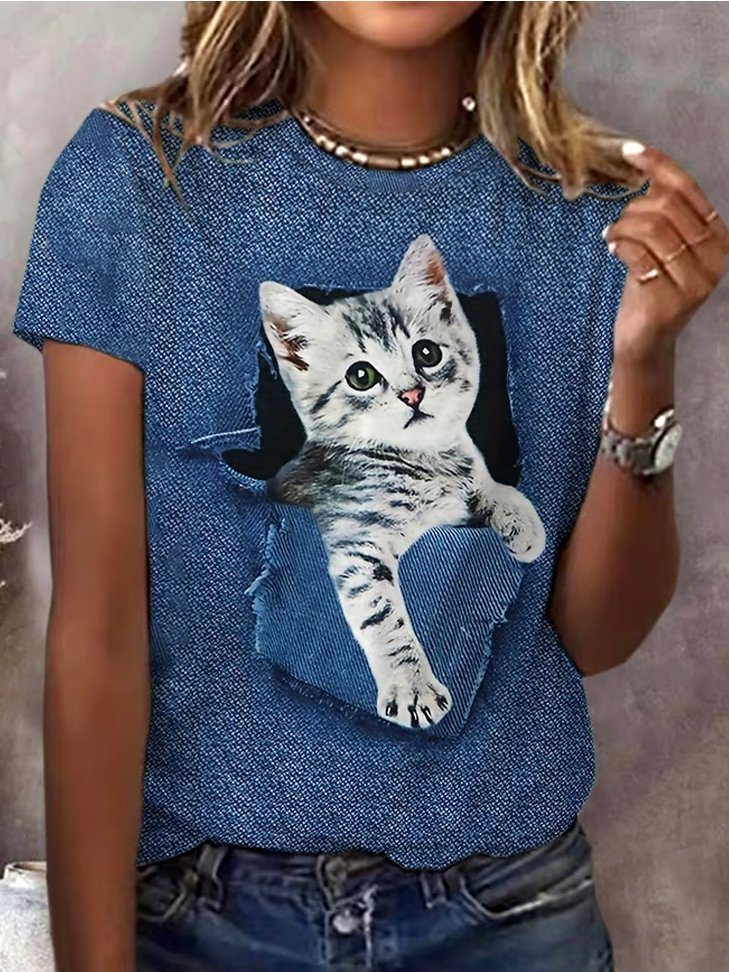 Vintage Cotton Crew Neck Animal T-Shirt
