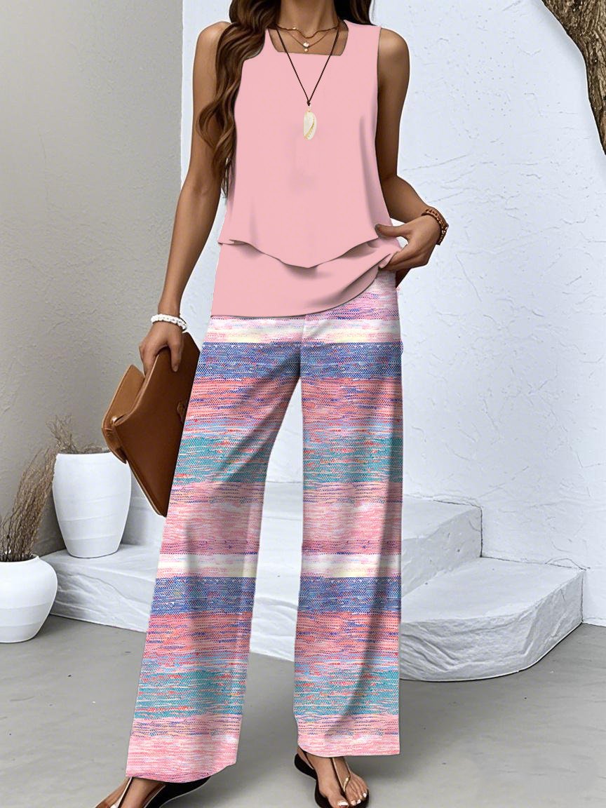 Gradient Pattern Casual Two-Piece Set