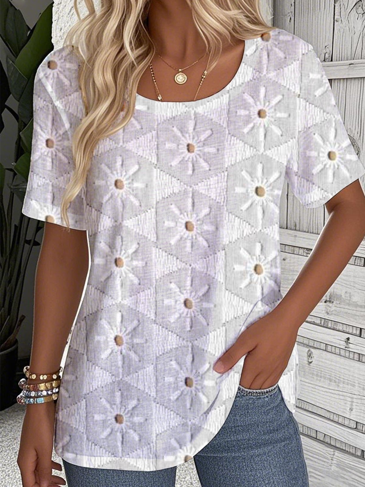 Crew Neck Floral Casual T-Shirt