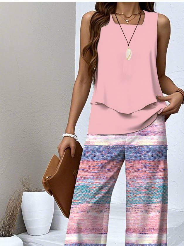 Gradient Pattern Casual Two-Piece Set