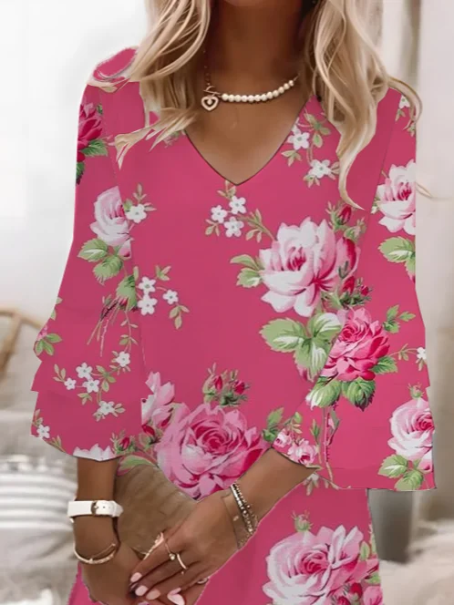 Women's Floral Print V-Neck Dress