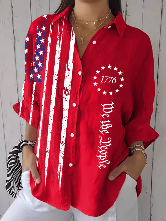 Vintage Flag Print Blouse