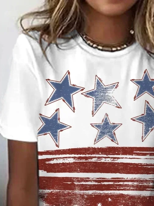 Women's Short Sleeve T-shirt Summer White Independence Day (Flag) Printing Crew Neck Daily Going Out Casual Top