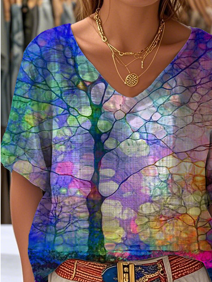 Loose Psychedelic Art Casual Cotton Blouse