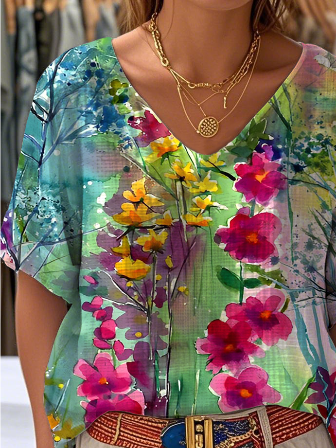 Vintage Gradient Pattern Crew Neck Blouse