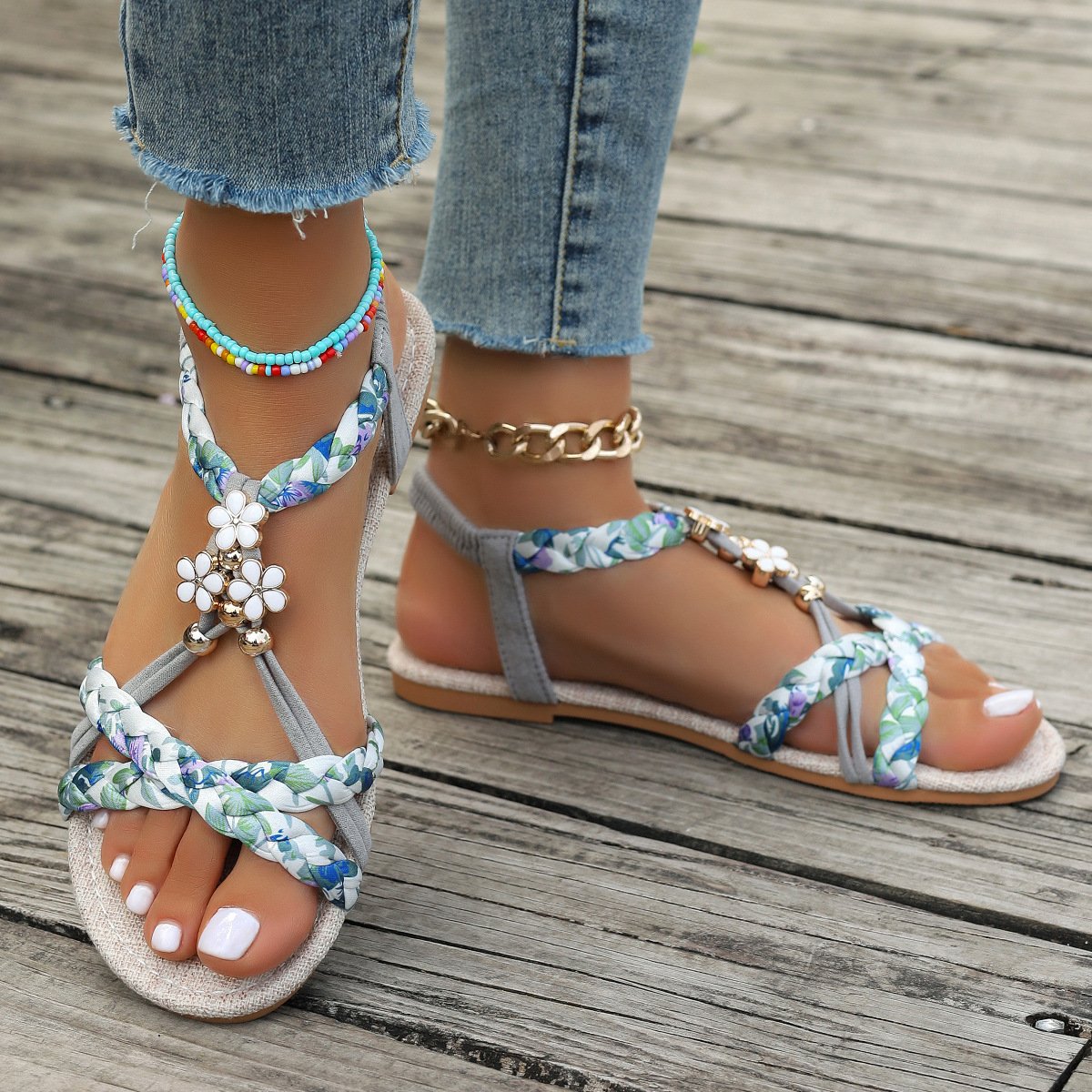 Weaving Material Casual Floral Summer Espadrille Sandals