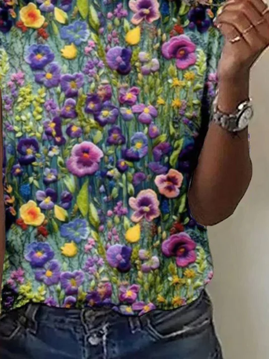 Casual Floral Crew Neck T-Shirt