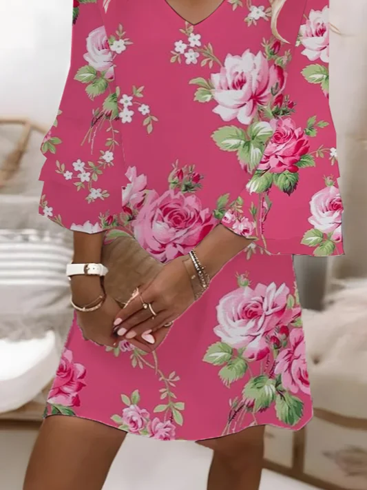 Women's Floral Print V-Neck Dress