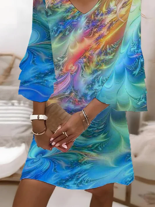 Women's Abstract Print V-Neck Dress