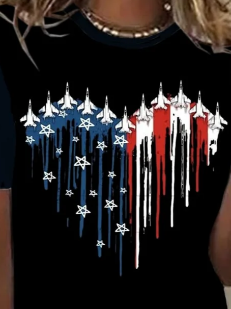 Women's Short Sleeve T-shirt Summer Black Independence Day (Flag) Printing Crew Neck Daily Going Out Casual Top