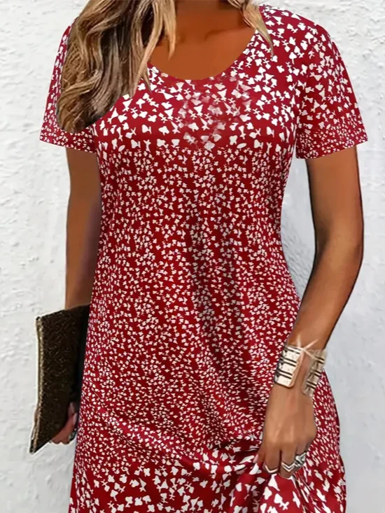 Women's Floral Printed Casual Round Neck Short Sleeve Dress