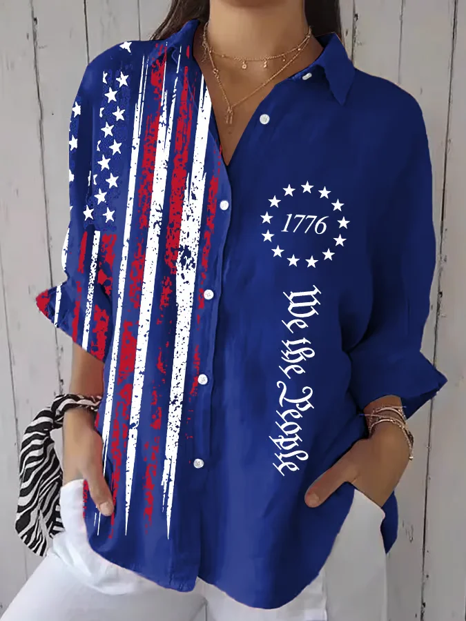 Vintage Flag Print Blouse