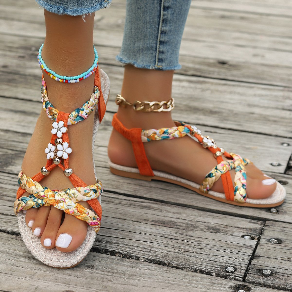 Weaving Material Casual Floral Summer Espadrille Sandals