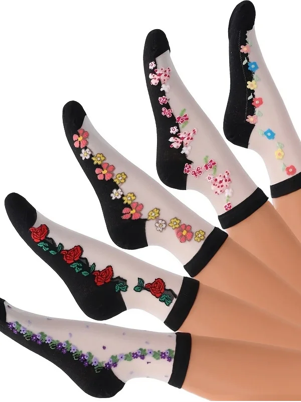 Hot Sale Women's Medium Tube Crystal Stockings Spring And Summer Thin Embroidered Glass Silk Women's Stockings Middle-aged And Elderly Non-slip Socks
