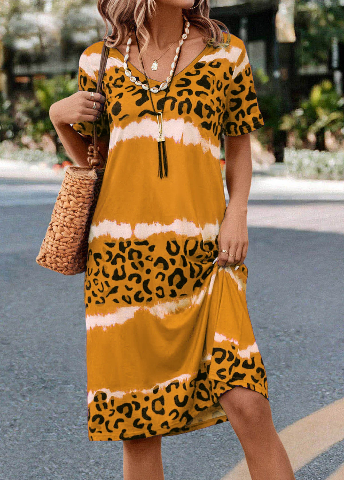 V Neck Casual Dress With No