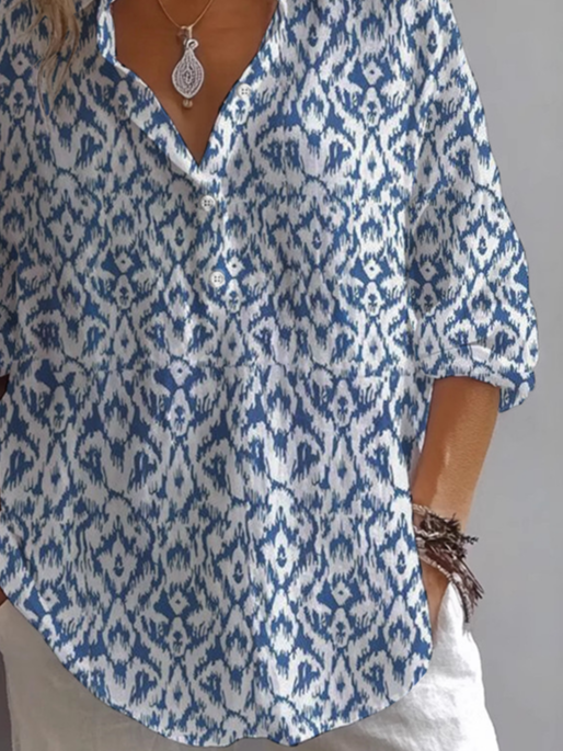 Women's Geometric Print Casual Button-Down Shirt