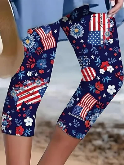 Independence Day Patriotic Leggings Capri Pants