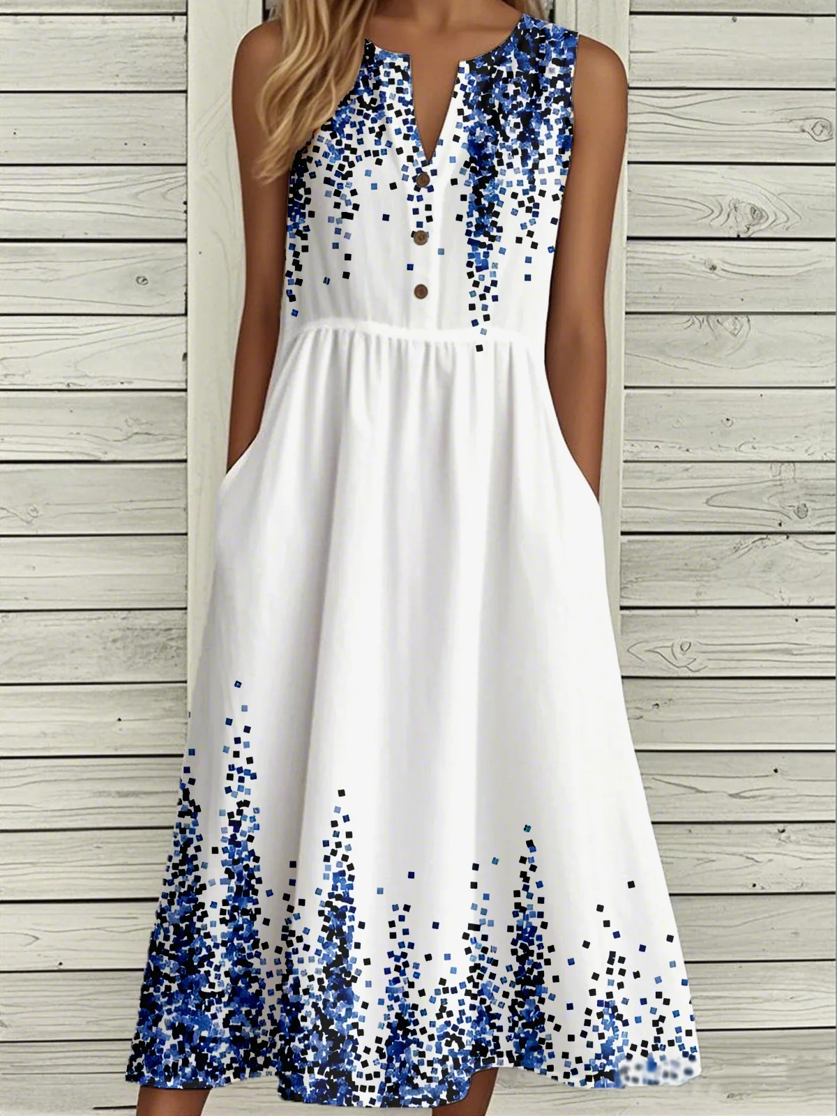 Casual Loose Buckle Notched Dress