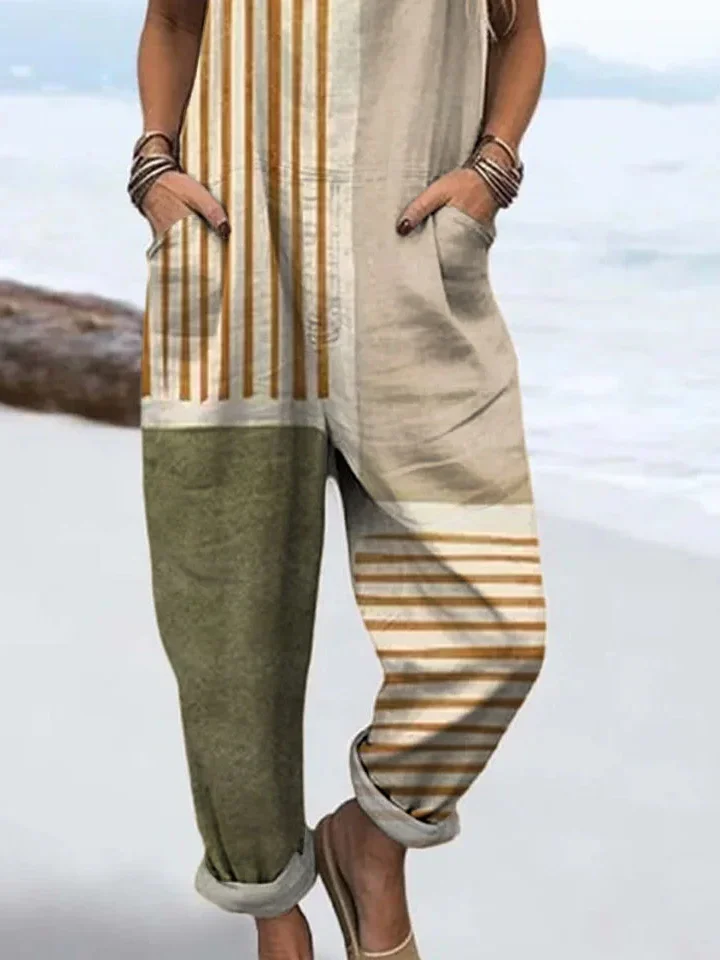 Women's H-Line Overall Square Neck Daily Going Out Casual Printing Striped Spring/Fall Long Jumpsuit Romper