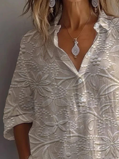 Women's Long Sleeve Shirt Spring/Fall Apricot Floral Printing Shirt Collar Daily Going Out Casual Top