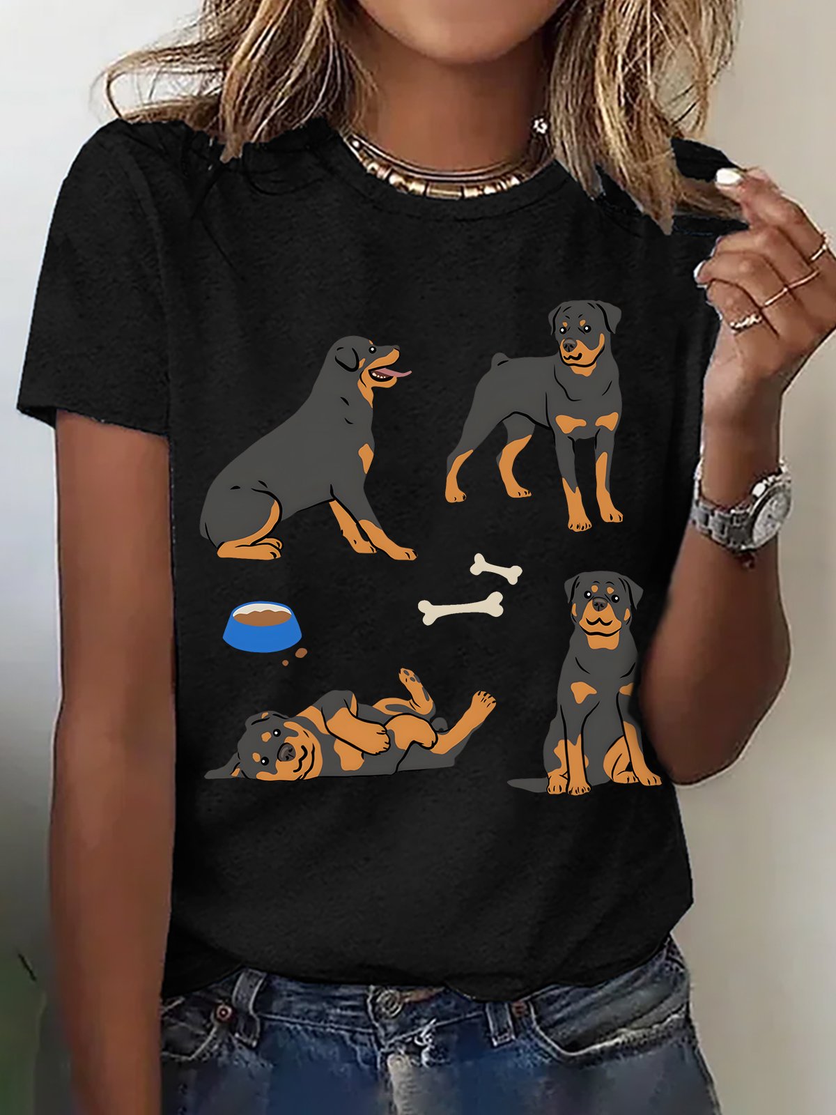 Cute Rottweiler Dog Cotton T-shirt
