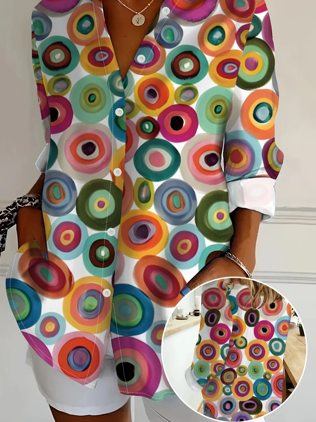 Women's Long Sleeve Shirt Spring/Fall As Picture Abstract Buckle Shirt Collar Daily Going Out Casual Top