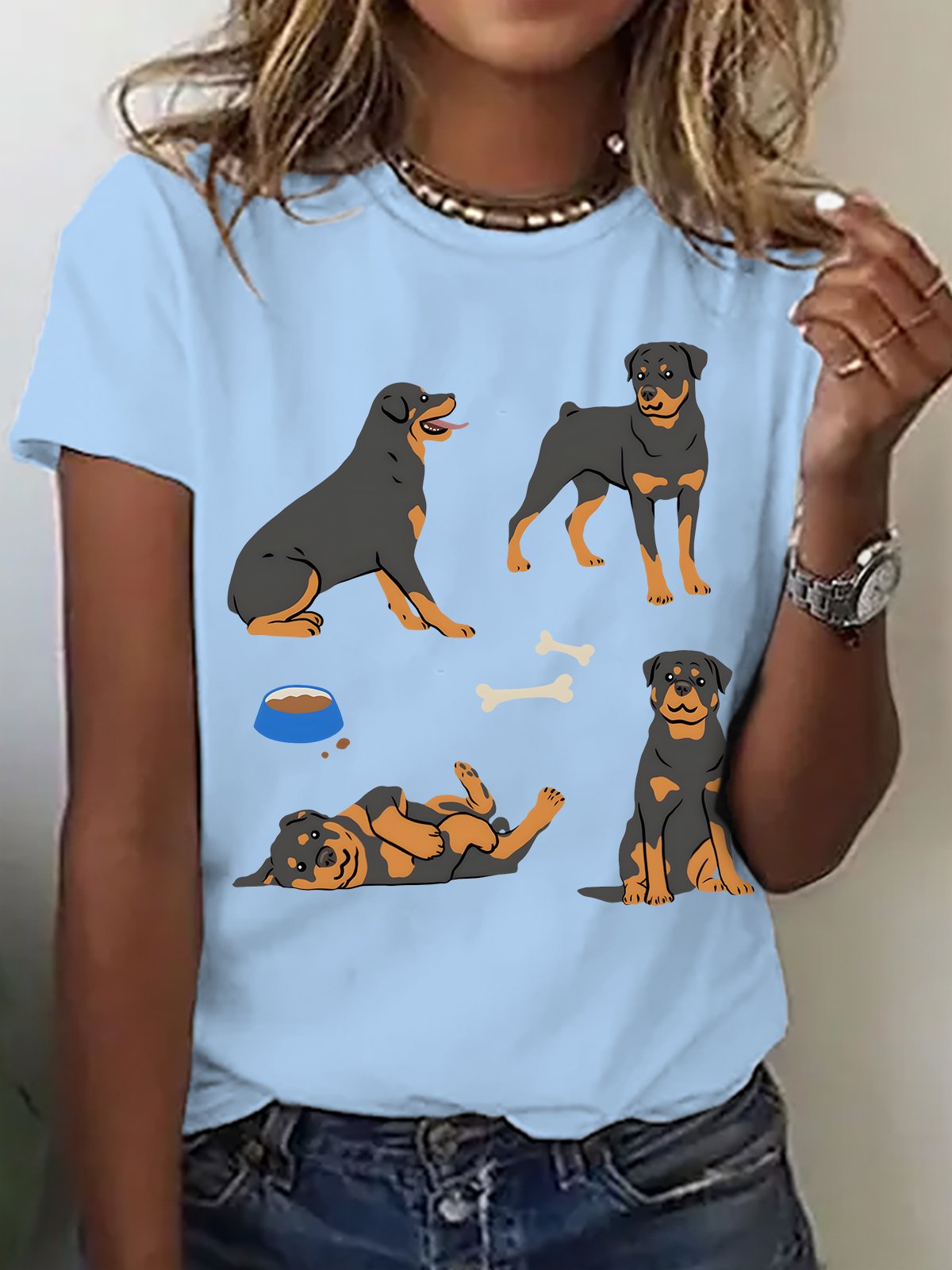 Cute Rottweiler Dog Cotton T-shirt