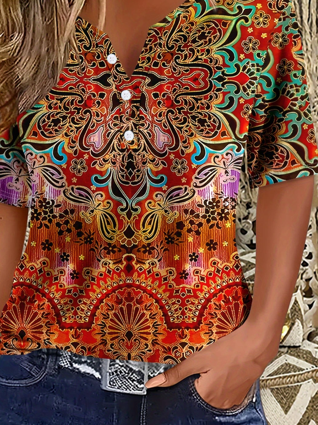 Women's Short Sleeve T-shirt Summer Orange Floral Printing Crew Neck Daily Going Out Casual Top