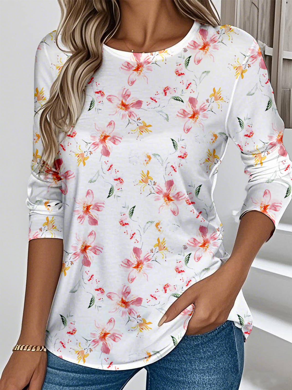 Casual Jersey Floral Loose T-Shirt