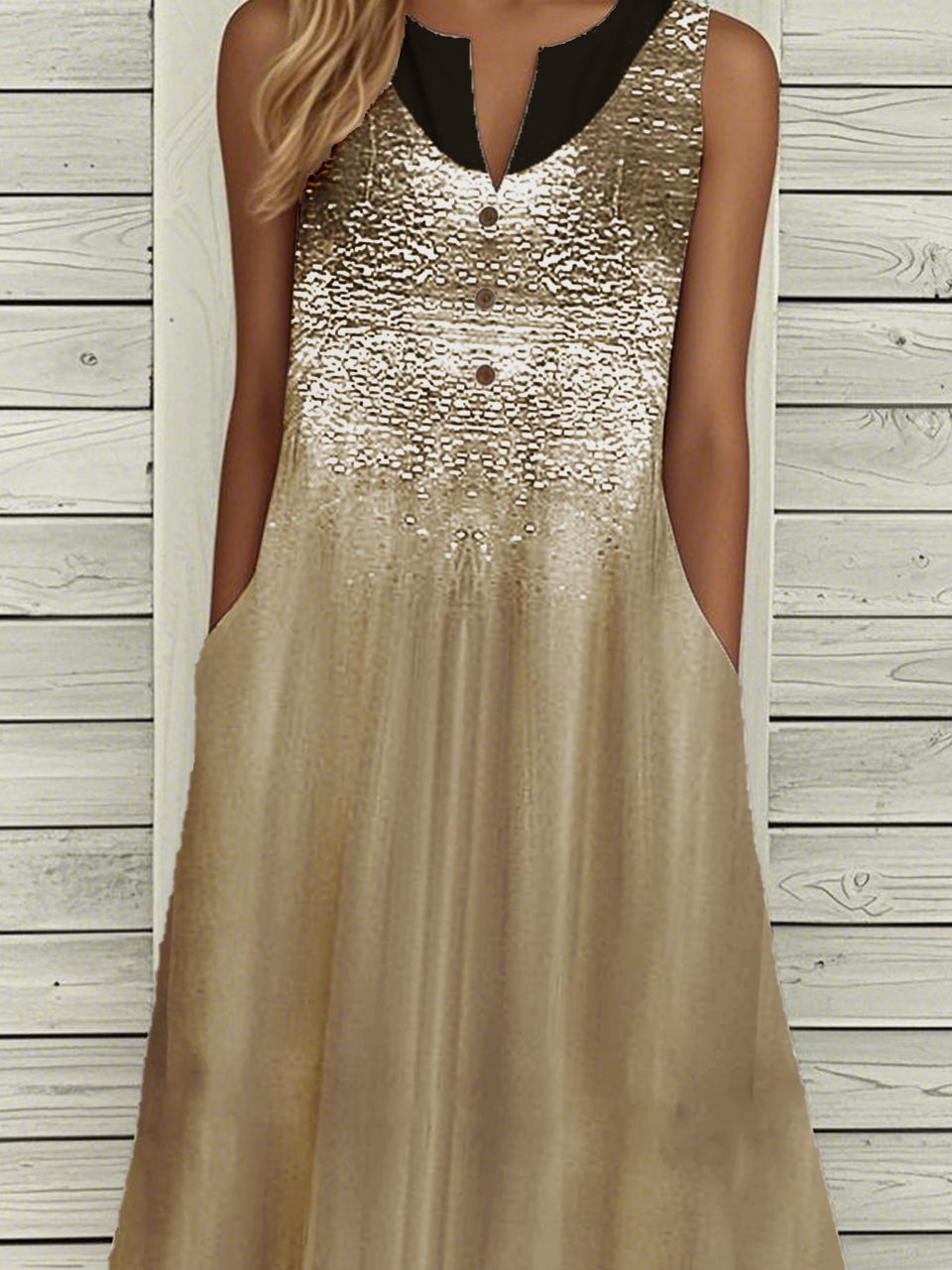 Loose Gradient Pattern Buckle Casual Dress
