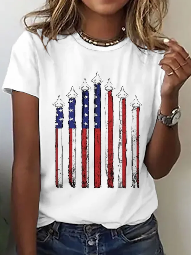 Jersey Crew Neck Casual Independence Day T-Shirt